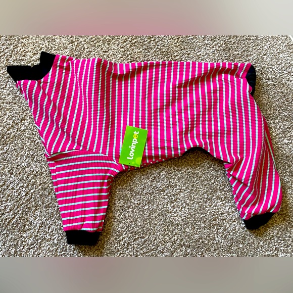 LOVINPET LARGE🐶DOG🐶 PAJAMAS PINK RED & GREEN STRIPES FULL BODY COVERAGE🌟NWT🌟 - Picture 4 of 14